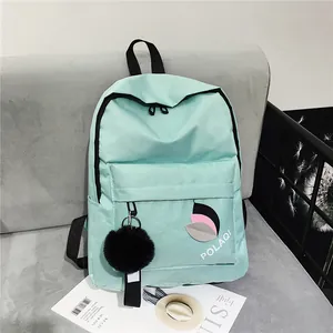 Women Fashion Nylon Backpack Large Capacity School Bag For Students Teenagers Girls With Pom Pom Charm Leaf Pattern Casual Travel Bag