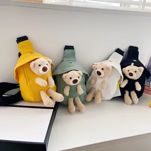 Simpatico Orsetto di Peluche 3D in Tela Borsa da Petto per Bambine Ragazze Donne Casual Borsa a Tracolla Piccolo Zaino da Viaggio