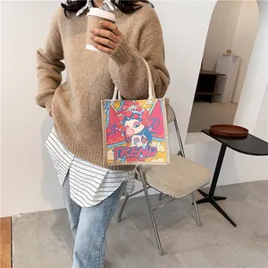 Detail of creative canvas tote bag featuring Beijing Opera print and rope handle