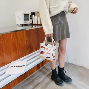 Minimalist Japanese style canvas tote bag with artistic bread themed prints for women