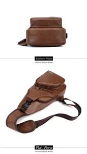 Vue à plat et du dessous du sac bandoulière vintage en cuir PU avec plusieurs fermetures