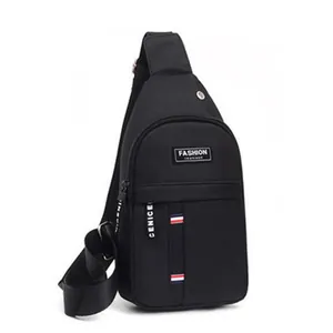 Outdoor sports oxford chest bag in black featuring adjustable strap and front zipper pocket