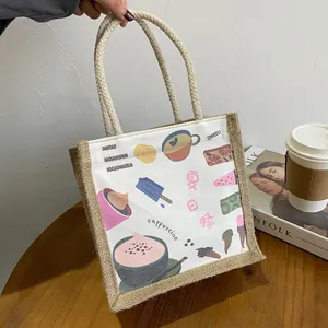 Chique canvas draagtas met artistieke zomerillustraties en geweven handvatten voor dames