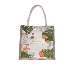 Canvas draagtas met herfstpompoen- en paddenstoelenprint en Green Planting tekst
