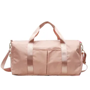 Pink nylon waterproof fitness bag with wet dry separation for travel and yoga