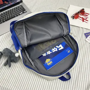 Blue and white student backpack with large capacity and inner laptop compartment