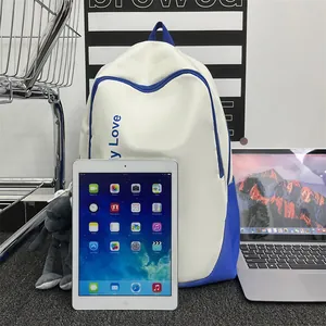 Blue and white minimalist laptop backpack with large capacity and letter print