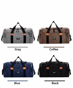 Detailed grid view of waterproof nylon travel bags in grey, brown, blue and black colors