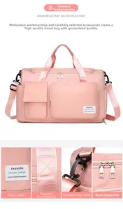 Detail view of pink waterproof fitness bag showing reinforced stitching and metal zipper