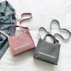 Women Fashion Corduroy Tote Bag Large Capacity Crossbody Handbag With Adjustable Strap Reflective Strip Retro Shoulder Bag