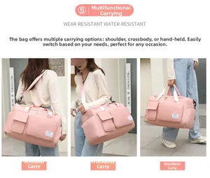 Detail of pink sports gym bag showing dual handles and adjustable shoulder strap options