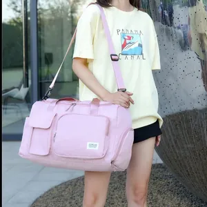Bolsa de deporte rosa de gran capacidad con correa ajustable para viaje y yoga