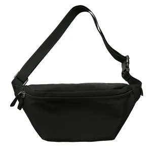 Minimalistische schwarze Bauchtasche aus Segeltuch mit verstellbarem Gurt für Damen