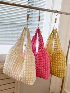 Plissierte Einkaufstaschen mit Blasenstruktur in Creme, Pink und Gelb für Damen im Set