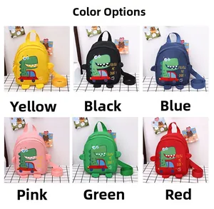 Toddler dinosaur backpacks in six colors with cartoon prints and adjustable straps