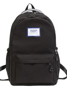 Minimalist large capacity black backpack for students with padded handle and mesh pockets