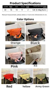Detailed dimension chart and color guide for a large nylon crossbody chest bag