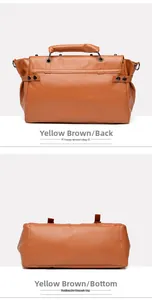 Macro view of the yellow-brown leather rivet bag showing back and bottom stitching details