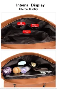 Internal display of retro studded bag with multiple compartments and spacious storage