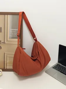 Caramel quilted nylon shoulder bag for women with large capacity and adjustable wide strap