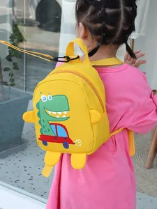 Bright yellow cartoon dinosaur canvas crossbody bag for children with comfortable straps