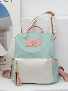Sac à dos Oxford polyvalent vert menthe et beige avec bretelles tissées colorées