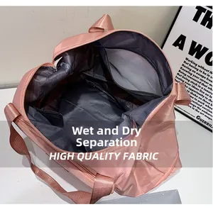 Macro view of travel bag featuring a waterproof dry and wet separation pocket inside