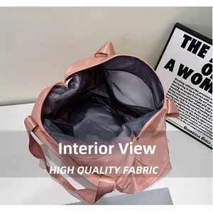 Interior view of large capacity travel bag showing grey lining and zipper pocket