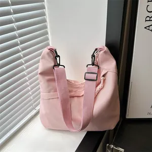 Pink crescent hobo tote bag with adjustable shoulder strap for women casual fashion