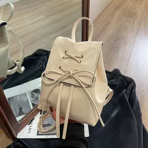 Mini Sac à Dos en Cuir PU pour Femmes Avec Détail de Laçage à Nœud Élégant Décontracté Petit Sac de Voyage pour Filles