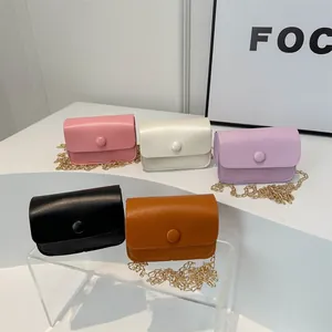 Women's Mini PU Leather Crossbody Bag Fashion Gold Metal Chain Strap Flap Magnetic Snap Small Square Handbag Earphone Pouch Daily Accessory