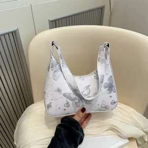 Women Butterfly Print Underarm Bag Chic PU Leather Hobo Shoulder Bag Star Pattern Fashion Trendy Handbag For Daily Travel
