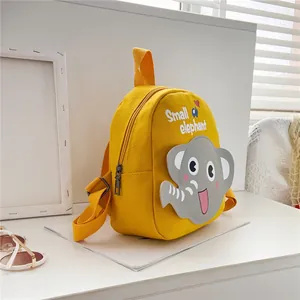 Yellow toddler canvas backpack with small elephant print for nursery school boys and girls