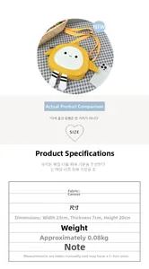 Detailed size specifications of the round yellow canvas cartoon crossbody bag