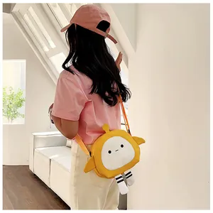 Detailed view of creative yellow cartoon crossbody bag with 3D legs and wings on a model