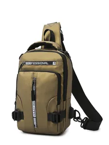 Men's Waterproof PU Nylon Multi-functional Chest Bag Casual Outdoor Sling Bag With USB Charging Port Crossbody Small Backpack