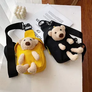 Simpatica borsa a tracolla in tela con orsetto nei colori giallo e nero