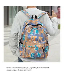 Mochila grande de grafiti con estampado de moda y múltiples bolsillos en exterior