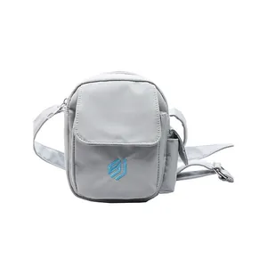 Light grey outdoor nylon crossbody bag with embroidery logo and adjustable strap