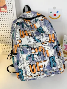 Mochila Escolar de Nylon de Gran Capacidad Con Estampado de Letras Graffiti para Adolescentes Hombres Mujeres Moda Casual Bolsa de Viaje