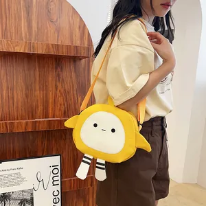 Cute yellow cartoon canvas crossbody bag with white legs and a sweet aesthetic style