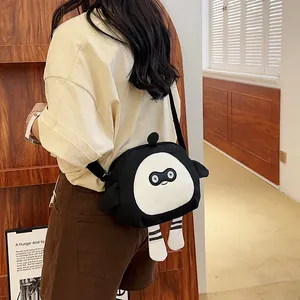 Cute black Eggy Party cartoon plush crossbody bag with long striped legs for women