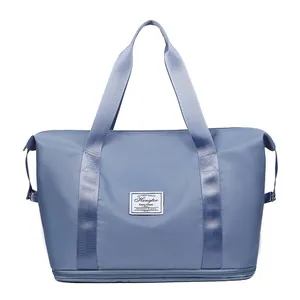 Bolso de viaje azul Morandi de nailon impermeable con compartimento inferior para zapatos
