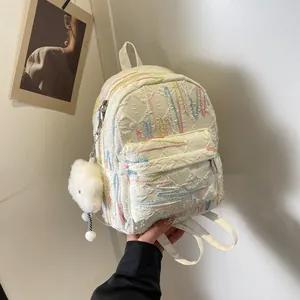 Women's Mini Backpack Casual Small Daypack With Colorful Wave Embroidery And Cloud Charm Fashion Travel School Bookbag For Teen Girls