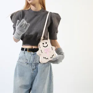 Sac bandoulière dessin animé en forme de biscuit avec nœud rose et cœur pour femmes
