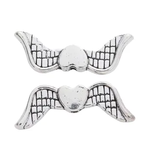 Vintage silver heart with angel wings beads for DIY jewelry and bracelets making