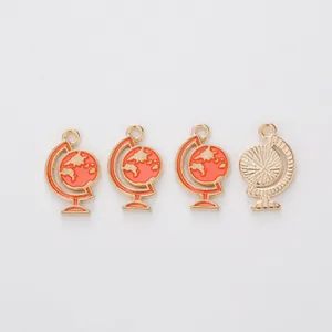 Colorful globe enamel charms in orange and gold finish for DIY jewelry making