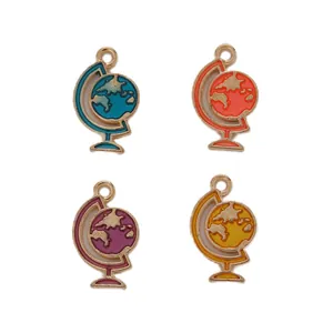 Set of colorful globe enamel charms in gold alloy for DIY jewelry making and keychains