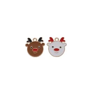 Lindos colgantes de reno navideño en esmalte marrón y blanco para bisutería artesanal