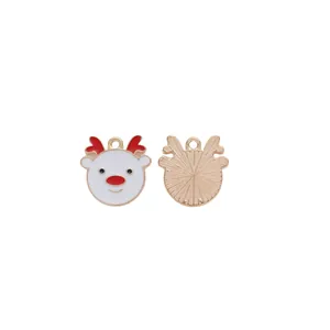 Colgantes de reno de Navidad en esmalte rojo y blanco con metal dorado para hacer joyas